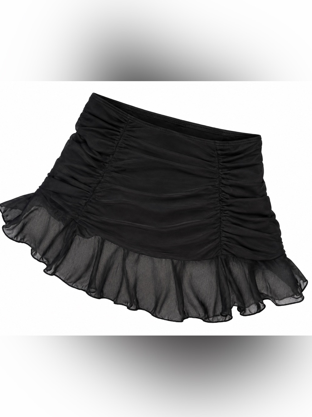 Black Ruched Ruffle Mini Skirt/Swim Cover-Up
